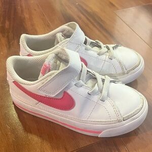 Nike Kids White Sneakers with Pink Accents